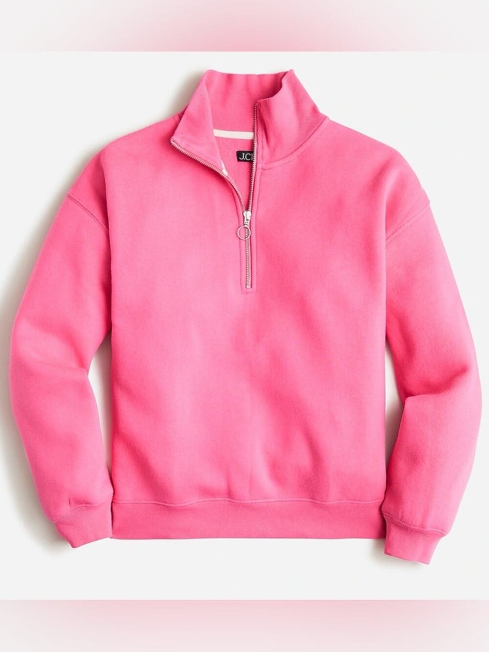 J.CREW Pink Fleece-Lined neon pink cozy cotton quarter zip pullover sweatshirt M